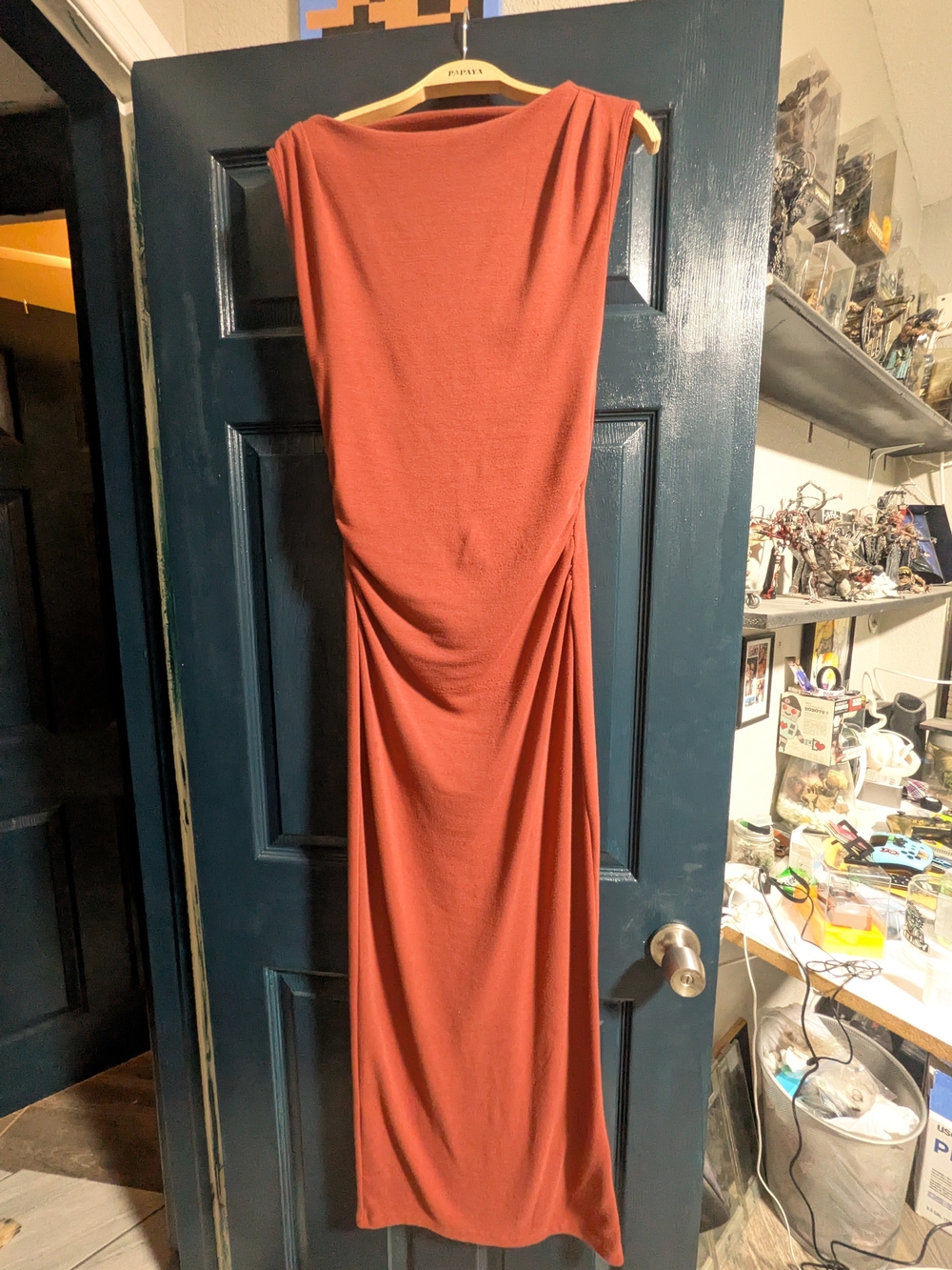 4th+Reckless Sleeveless Ruched High Neck Maxi Dress Brown Medium